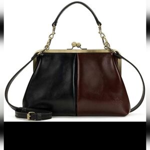 Patricia Nash Black And British Tan Top Handle Clutch